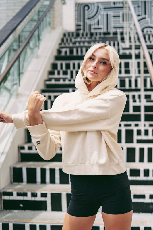 OUT hip height embroidered hoodie