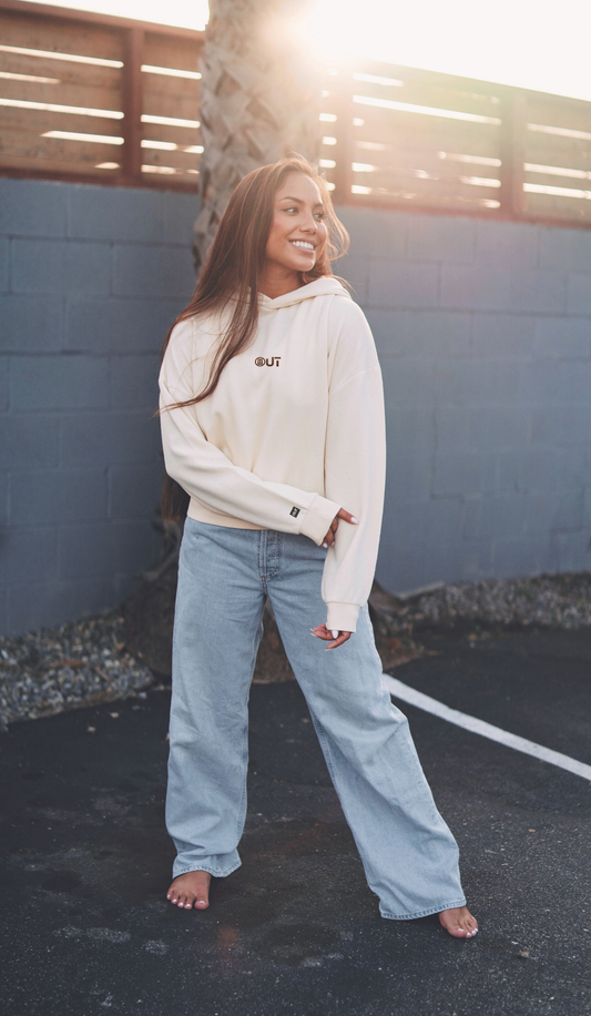 OUT hip height embroidered hoodie