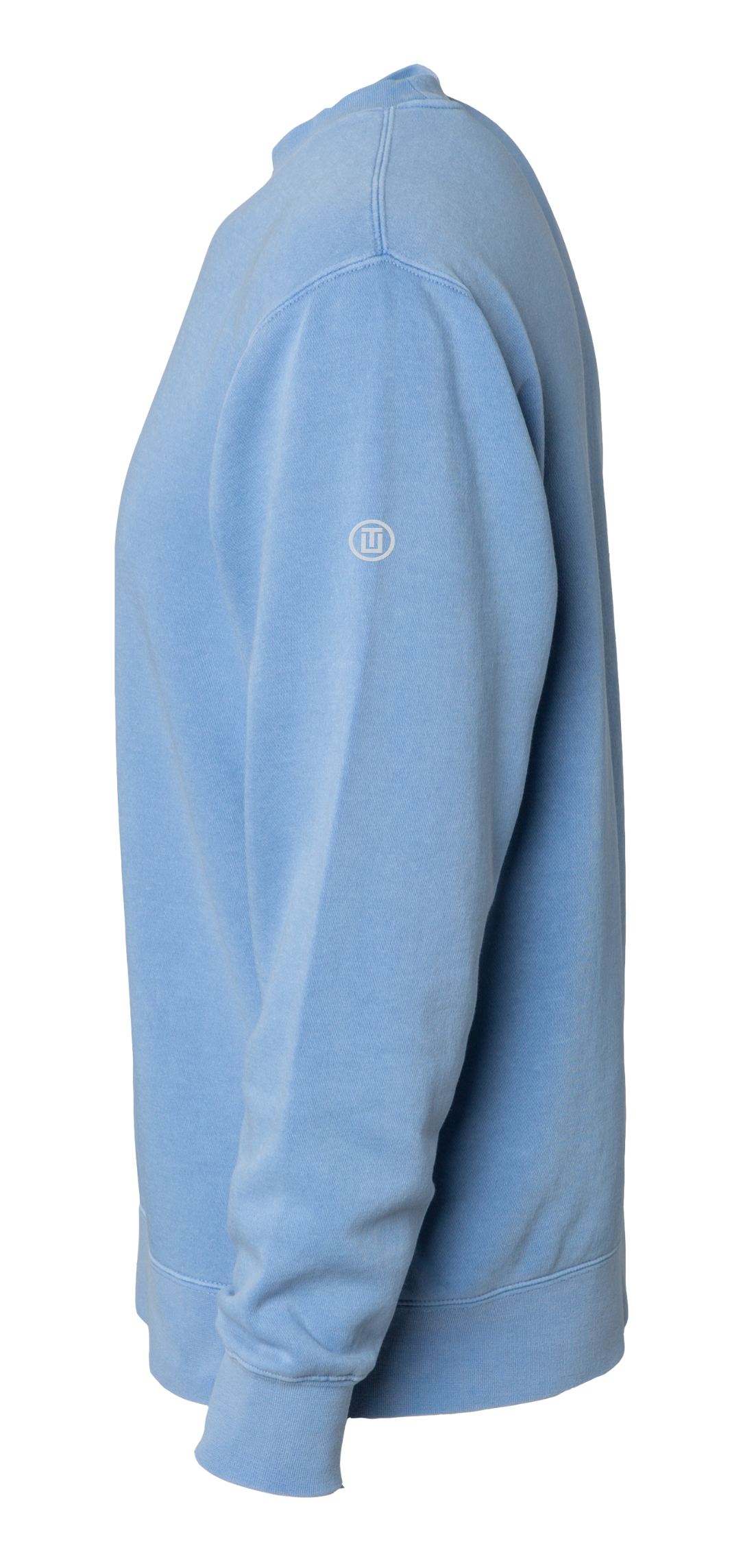 Light blue repeated out design with left arm logo Independent Pigment Dyed Crew Neck